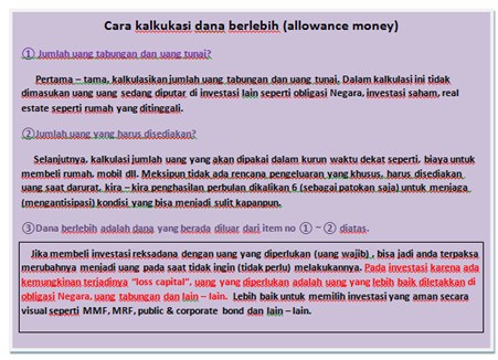 Cara kalkulasi dana berlebih